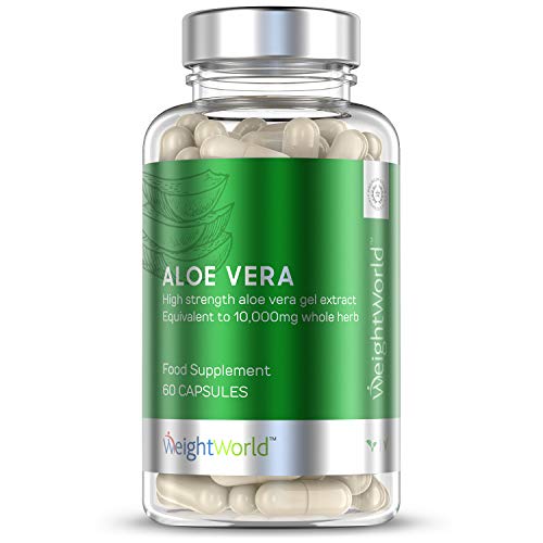 Aloe Vera Puro Concentrado Potente de 10.000mg Para Desintoxicar El Organismo | Suplemento Detox Para Adelgazar, Limpieza Intestinal, Depurativo para el Colon, Con Vitamina A y C, Vegano, 60 Cápsulas