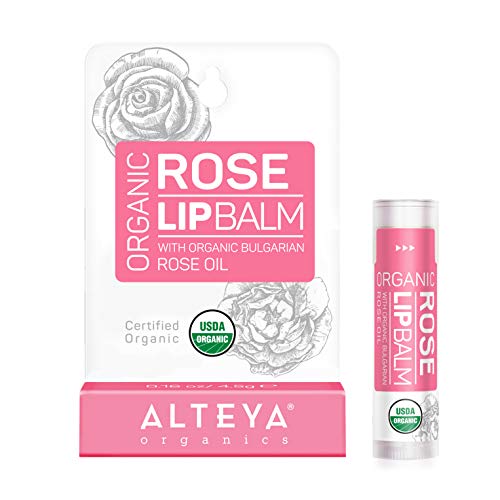 Alteya Organic Bálsamo Labial de Rosa 5 gr – USDA Certificado Orgánico Puro Bio Producto Natural para Cuidado Labial Basado en Aceites Esenciales Hidratantes y Mantequillas Botánicas Nutritivas