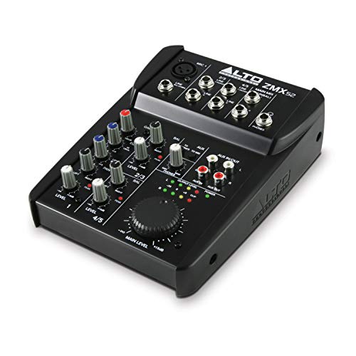 Alto Professional ZMX52 - Mesa de mezclas compacta de 5 canales con calidad de estudio, entrada de micrófono XLR, dos entradas estéreo y una salida Aux