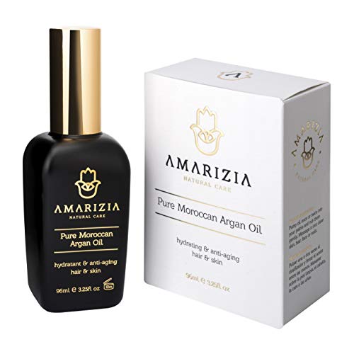 AMARIZIA Aceite de Argán Puro de Marruecos / 100% Orgánico y prensado en frío/Vegano y Cruelty-Free/Hidratante para el pelo, para la piel, cara, barba y uñas/Antiedad y antiarrugas.