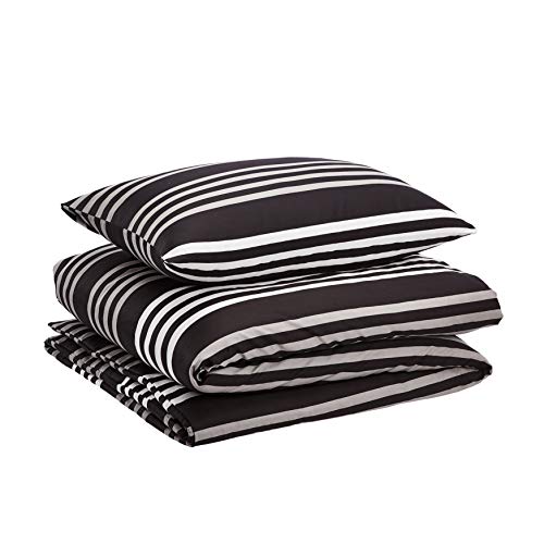 AmazonBasics - Juego de ropa de cama con funda de edredón, de satén, 135 x 200 cm / 50 x 80 cm x 1, A rayas