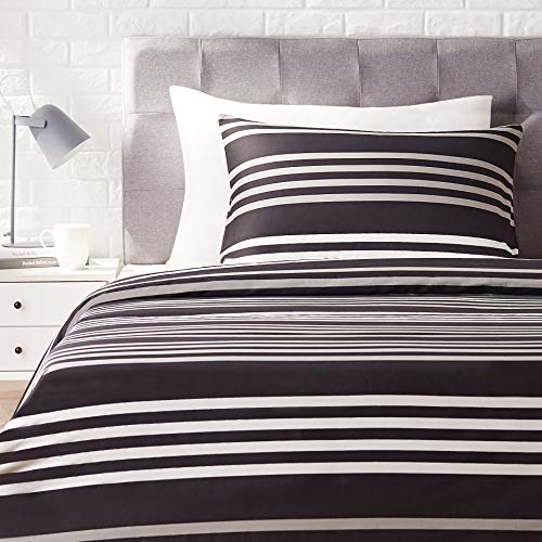 AmazonBasics - Juego de ropa de cama con funda de edredón, de satén, 135 x 200 cm / 50 x 80 cm x 1, A rayas