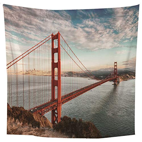 ANAZOZ Tapiz de Tela Pared Poliéster Tapiz de Pared Puente y Río Cielo Azul Nubes Blancas Rojo Azul Blanco Tapiz 240x220CM