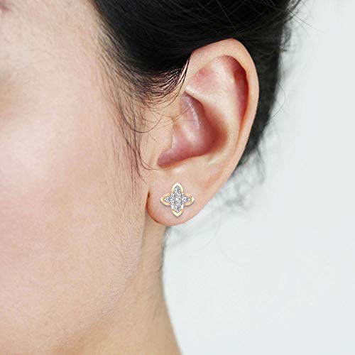 Aretes de trébol de diamante redondo certificado IGI de 0,43 quilates, oro sólido de 14 quilates, cuatro hojas de flores, boda, novia, regalo para el día de la madre 14K Oro blanco, Par