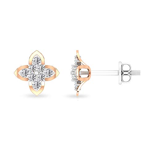 Aretes de trébol de diamante redondo certificado IGI de 0,43 quilates, oro sólido de 14 quilates, cuatro hojas de flores, boda, novia, regalo para el día de la madre 14K Oro blanco, Par