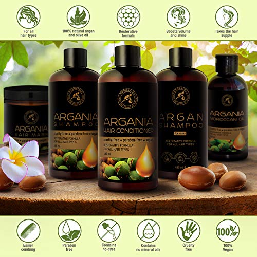 Argan Acondicionador para Cabello 480ml - Conditioner - Argán Natural & Aceite de Oliva para Todo Tipo de Cabello - Fórmula Reparadora - Cuidado del Cabello - Sin Sulfato - Sin Parabenos