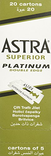 Astra Platinum Hojas de afeitar de doble filo (inoxidable), 20 cajas de 5 hojas