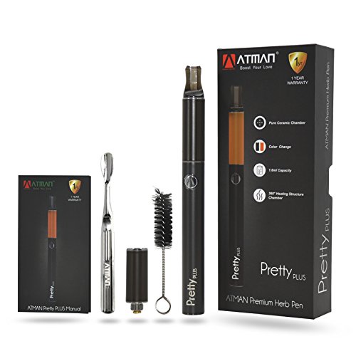 Atman Pretty Plus Dry Herb Vaporizador Kit Herbal Vapor con cámara de calefacción profunda de cerámica para garantizar el sabor puro Vaping Vaporizador Herbal Electronic Cigarette sin nicotina Negro