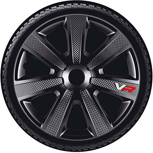 AutoStyle VR Black 15" Tapacubos para Coche, Negro/Carbon Look/Logo, 4 Unidades