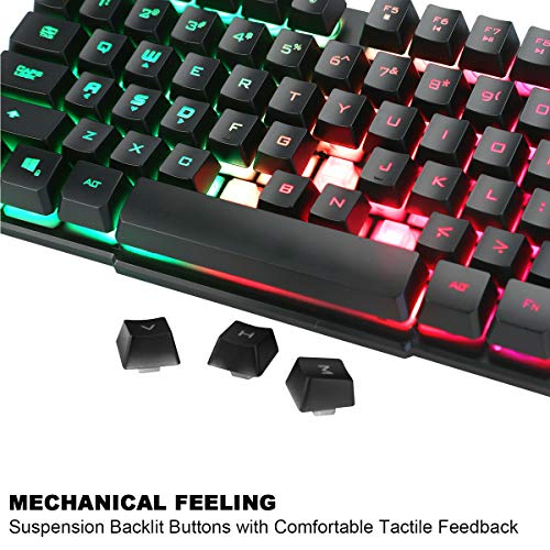 BAKTH Teclado y Ratón para Juegos, Color del Arco Iris USB LED Retroiluminada del Gaming Teclado y Ratón para Juego o Trabajo, Alto Desempeño, Mecánico Similar Teclado