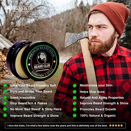 Bálsamo Barba Premium | Mountain Woodsman (Montaña Leñador) | Beard Club | Los Mejores Barba de Loción Suavizante| 100% Naturales y Orgánicos | Excelente Para el Cuidado del Cabello y el Crecimiento