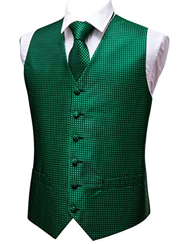 Barry.Wang Juego de 5 chalecos para hombre con complementos y diseño de cachemira Verde Verde esmeralda. S