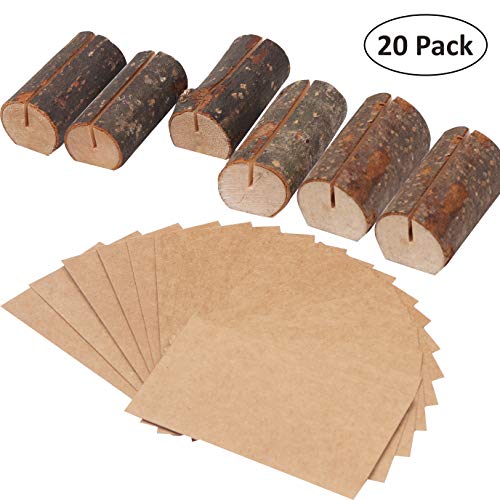 Belle Vous Porta Tarjetas de Madera Rustico (20 Pack)- Tarjetas 30 para Nombres para Notas, Foto, Mensaje, Porta Notas Numero de Mesa para Fiesta, Boda y otras Ocasiones