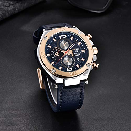 BENYAR hombres reloj cronógrafo de cuarzo Fecha 3 ATM impermeable relojes Economía Deportes cuero de diseño de reloj de pulsera para hombres Padre