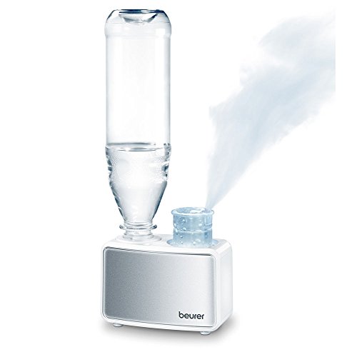 Beurer LB12 Mini humidificador ultrasónico óptimo para viaje, micro nebulización, hasta 20m2, silencioso, máxima nebulización 80 ml/h, 12 W, adaptadores para 2 botellas, color blanco