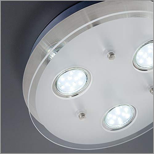 B.K.Licht - Lámpara plafón LED con forma redonda, 3 focos y para interiores, diseño elegante y discreto de luz blanca cálida, 3W y 250 lúmenes, 3000K, color níquel mate