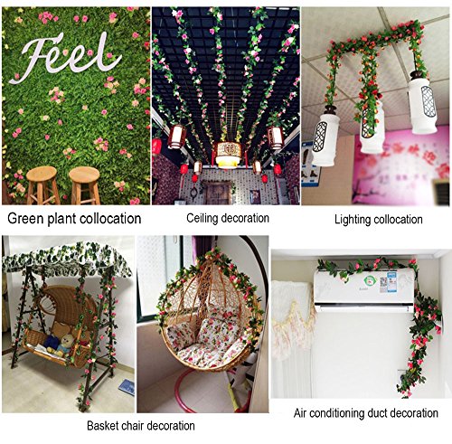 BlueXP 2 Unidades 230cm Guirnalda de Rosas Artificiales con Hojas Verdes Hiedra de Seda Plantas Colgantes para Colgar Decoración Boda Arco Cercas Hogar Navidad Interior Partido-Champagne