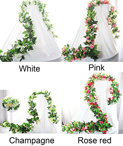 BlueXP 2 Unidades 230cm Guirnalda de Rosas Artificiales con Hojas Verdes Hiedra de Seda Plantas Colgantes para Colgar Decoración Boda Arco Cercas Hogar Navidad Interior Partido-Champagne