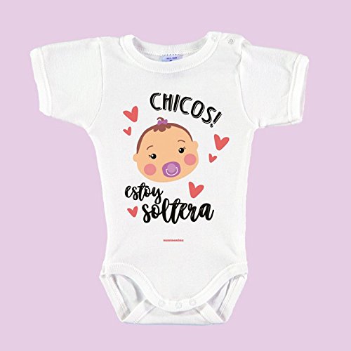 Body Bebé Personalizado con Nombre 100% Algodón Orgánico"Chic@s! Estoy Solter@" (1 mes, Rosa - Chicos! Estoy Soltera)