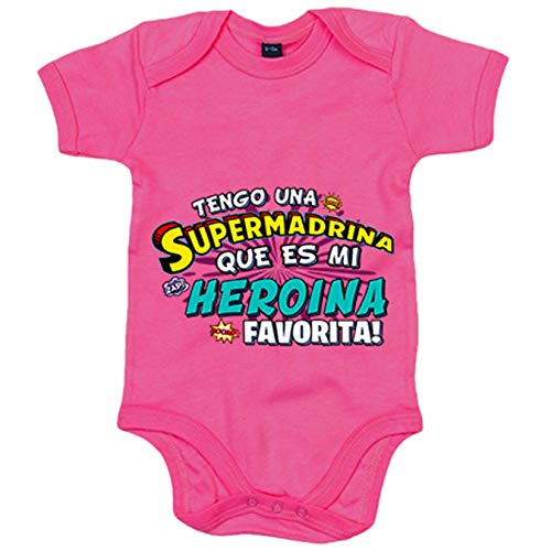 Body bebé tengo una Supermadrina que és mi heroína favorita regalo para madrina - Rosa, 12-18 meses