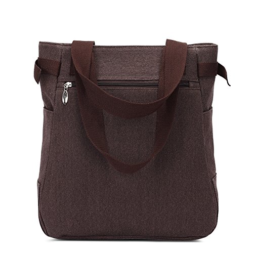 Bolso de Hombro de Las Mujeres con el Bolso de Compras Lindo del Ocio de la Lona del Gato por KAUKKO (Café)