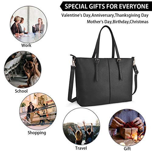 Bolsos de Mujer Bolso para Portatil 15.6 Pulgadas Bolso Grande Bolso Tote Bolso de Hombro Bolso Shopper Bolso de Cuero Negro