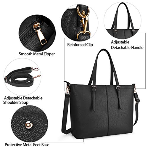 Bolsos de Mujer Bolso para Portatil 15.6 Pulgadas Bolso Grande Bolso Tote Bolso de Hombro Bolso Shopper Bolso de Cuero Negro