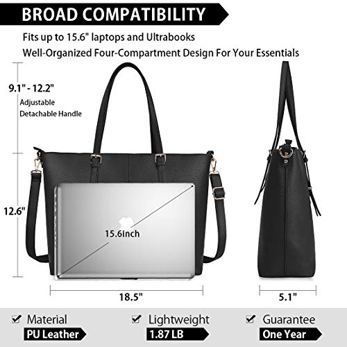 Bolsos de Mujer Bolso para Portatil 15.6 Pulgadas Bolso Grande Bolso Tote Bolso de Hombro Bolso Shopper Bolso de Cuero Negro