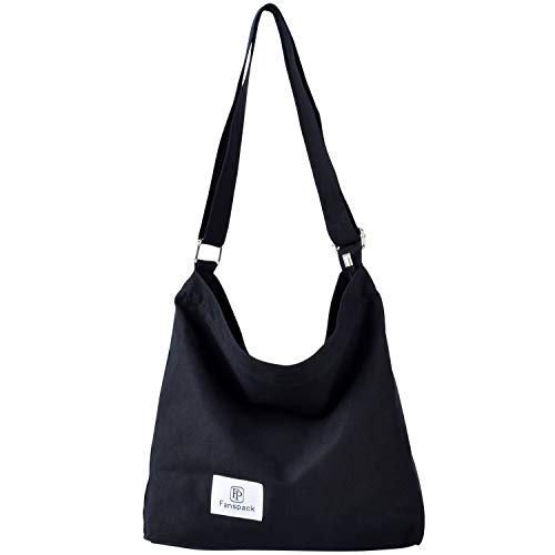 Bolsos Mujer,Fanspack Bolso Bandolera Mujer de Lona Hobo Bag Bolsos de Crossbody Bolso Shopper Multifuncional (Negro)