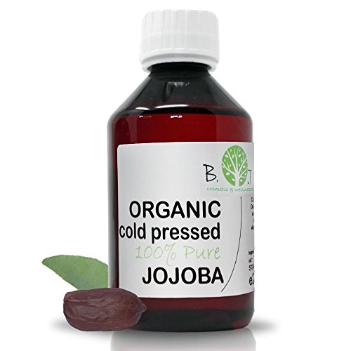 B.O.T Cosmetic & Wellness- Aceite de Jojoba Organico Prensado en Frío ,100% Virgen Puro, Mejor Suero Contorno de Ojos, Cabello mas fuerte y sin risas, Anti Edad Rostro, Hidratante Nutritivo (250 ml).