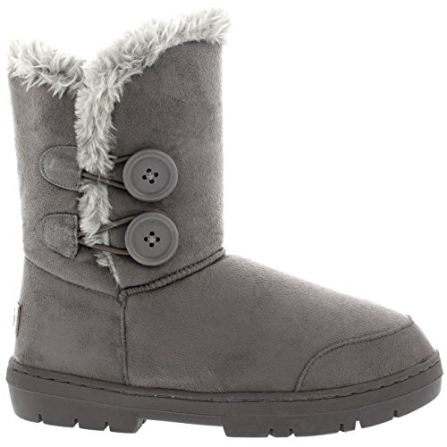 Botas de invierno con doble botón, impermeables, para mujer, color Gris, talla 41