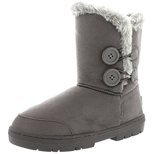 Botas de invierno con doble botón, impermeables, para mujer, color Gris, talla 41