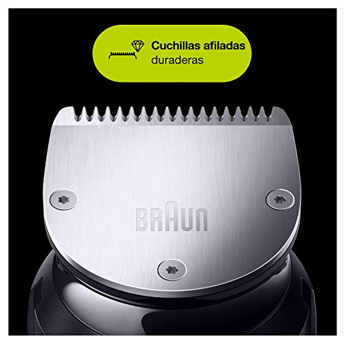 Braun Recortadora MGK7220 10 en 1, Máquina recortadora de barba, set de depilación corporal y cortapelos para hombre, color gris plateado