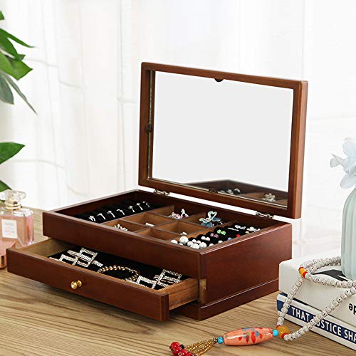 Caja De JoyeríA / Caja De Almacenamiento De JoyeríA MultifuncióN / Madera De Sicomoro, Tallada A Mano, Lujosa, CláSica, Exquisita, Con Espejo De Maquillaje / ColeccióN Y La Mejor OpcióN De Regalo