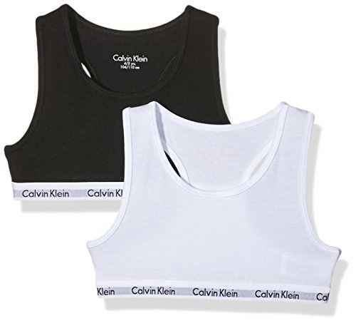 Calvin Klein 2pk Bralette Ropa interior, White/Black 908, XX-Large (14-16 años) para Niñas