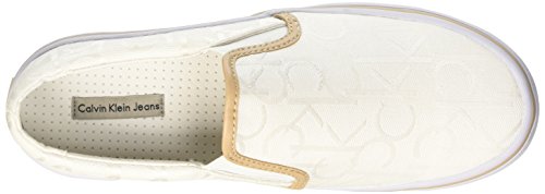 Calvin Klein Presley CK Logo Jacquard/VACCH, Zapatillas de Estar por casa para Mujer, Blanco Blanco Natural, 36 EU