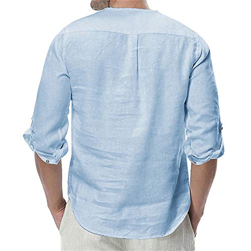 Camisas Casuales de algodón para Hombres Camisa de Manga Larga de Corte Slim Camisas con Botones de Color sólido Camisas Finas Transpirables