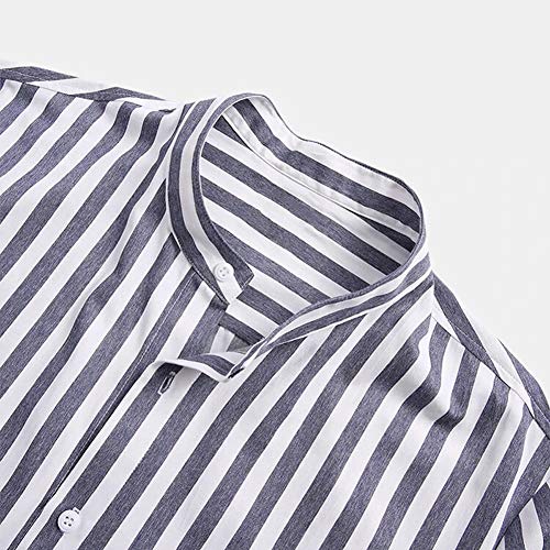 Camisas de algodón a Rayas para Hombres, Camisetas Casuales de Manga Corta, Botones completos, Camisa de Ocio, Solapa, Camisas Suaves Transpirables