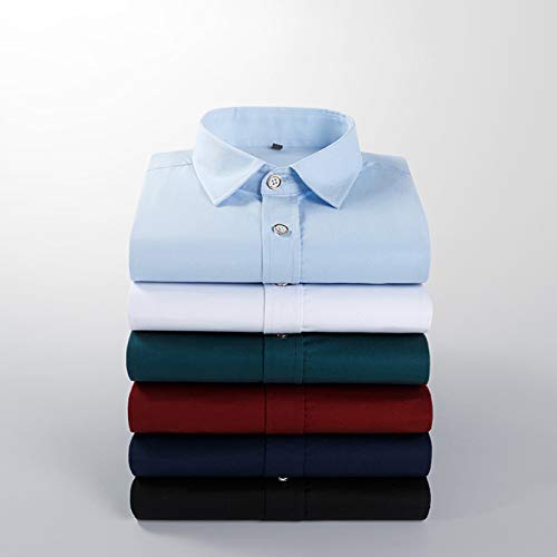 Camisas de algodón para Hombres, Camisas Delgadas de Negocios de Manga Larga, Botones completos de Color sólido, Solapa, Tops Transpirables