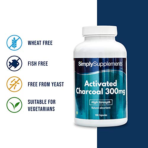 Cárbon activado 300mg - ¡Bote para 3 meses! - Apto para veganos - 180 Cápsulas - simplySupplements