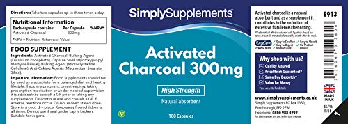 Cárbon activado 300mg - ¡Bote para 3 meses! - Apto para veganos - 180 Cápsulas - simplySupplements