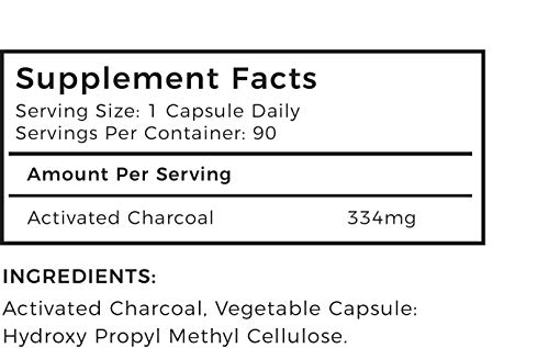 Carbón Activado por LLS | 90 Cápsulas - Suministro de 3 meses | 334 mg por cápsula | Pure Fill - 100% carbón de coco - Sin agentes de abultamiento, sin agentes antiaglomerantes