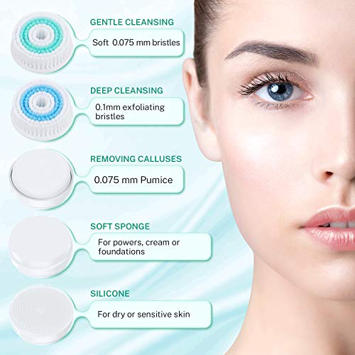 Cepillo de Limpieza Facial Eléctrico, Misiki Cepillo Limpiador Facial 5 en 1, Limpiador de Cara Giratoria Impermeable Masajeadorlos para Remover Lípidos Adicionales, Puntos Negros y Maquillaje