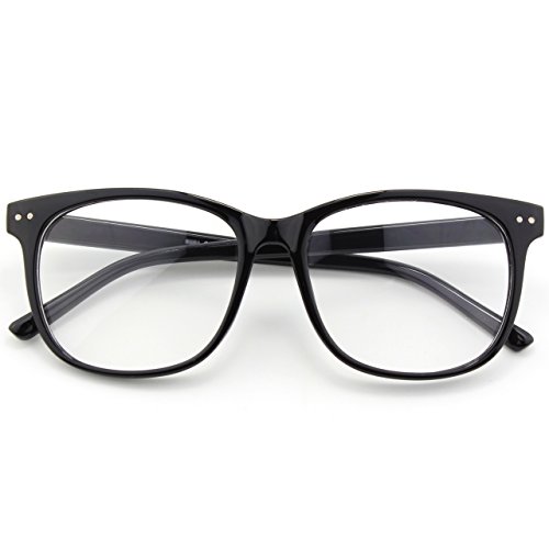 CGID CN81 Retro Anteojos Lente Claro Gafas Para Mujer y Hombre,Negro Brillante
