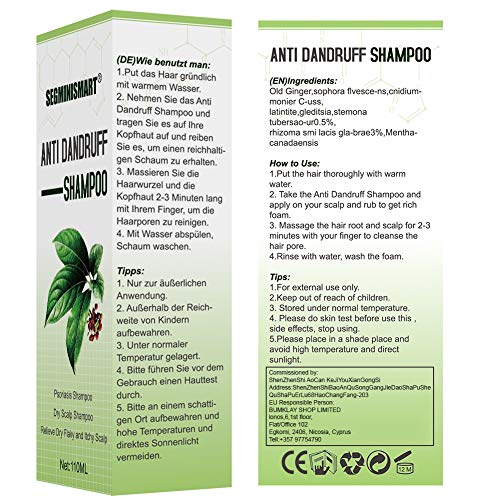 Champu Anticaspa, Psoriasis Champu, Anti Dandruff Shampoo, Champú especial para el cuero cabelludo seco/irritado/escamoso o picazón en el cuero cabelludo