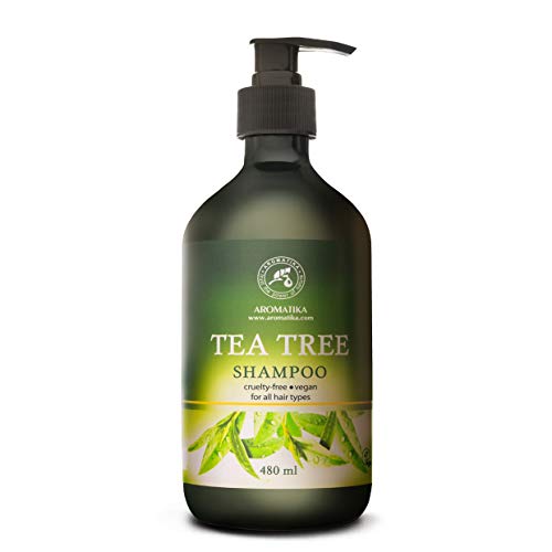 Champú de Aceite Esencial de Árbol de Té 480ml - Extractos de Grosella Espinosa India & Romero - Anticaspa - para Cuero Cabelludo Sensible - Crecimiento & Volumen del Cabello - Champú Humectante