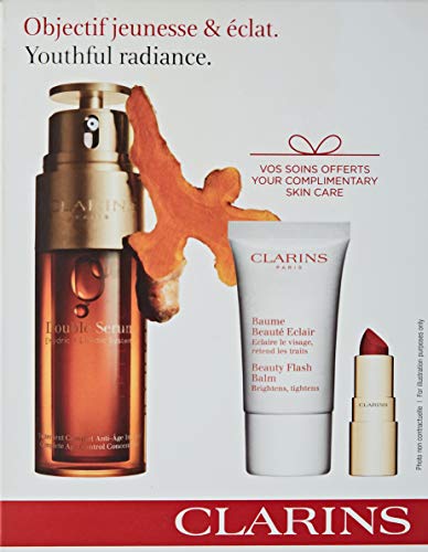 CLARINS Pack Double SERUM 50ML + Flash Balm 15ML + Mini Barra DE Labios 742 Unisex Adulto, Negro, Estándar