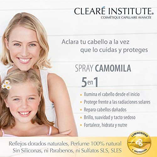 Clearé Institute Spray Camomila - Brillo, suavidad y Tacto Sedoso | Reflejos Dorados Naturales | 99% Ingredientes Naturales | Repara Cabello Dañado | Con Extracto de Camomila, Limón y Miel - 125ml