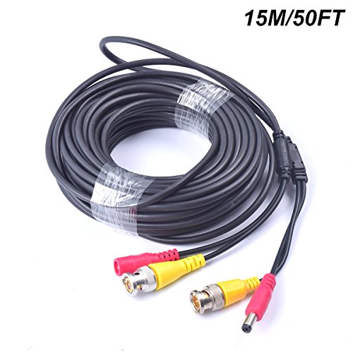 Cocar 50FT 15M All-in-One BNC Vídeo Extensión Cable con Conector CC Alimentación para Cámaras de Seguridad Inicio de Vigilancia CCTV Circuito Cerrado de TV del Sistema