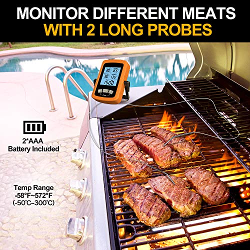 Cocoda Termometro Cocina, Termómetro Digital de Cocina Impermeable con Doble Sonda de 6.4" Largo & Lectura Instantánea, Retroiluminación LCD & Temporizador, Termometro Barbacoa para Horno Carne Comida